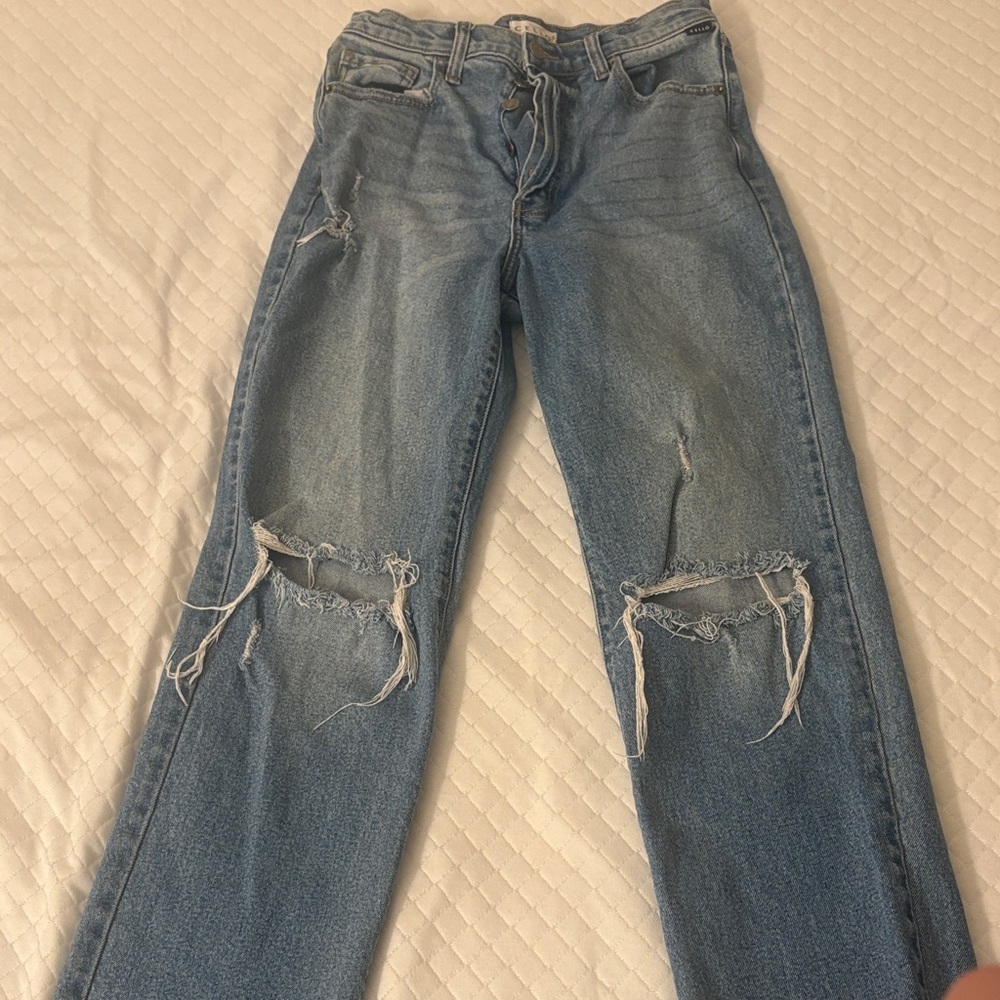 Cello Light Blue Straight Leg Jeans with Knee Rips